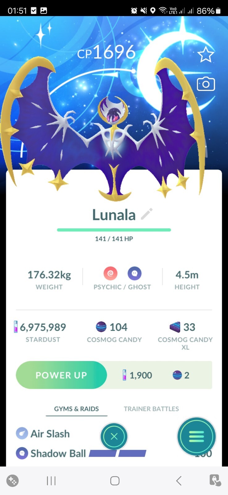 Lunala ( Special Moon Background✨️ ) Pokémon Trade✨️ GO 