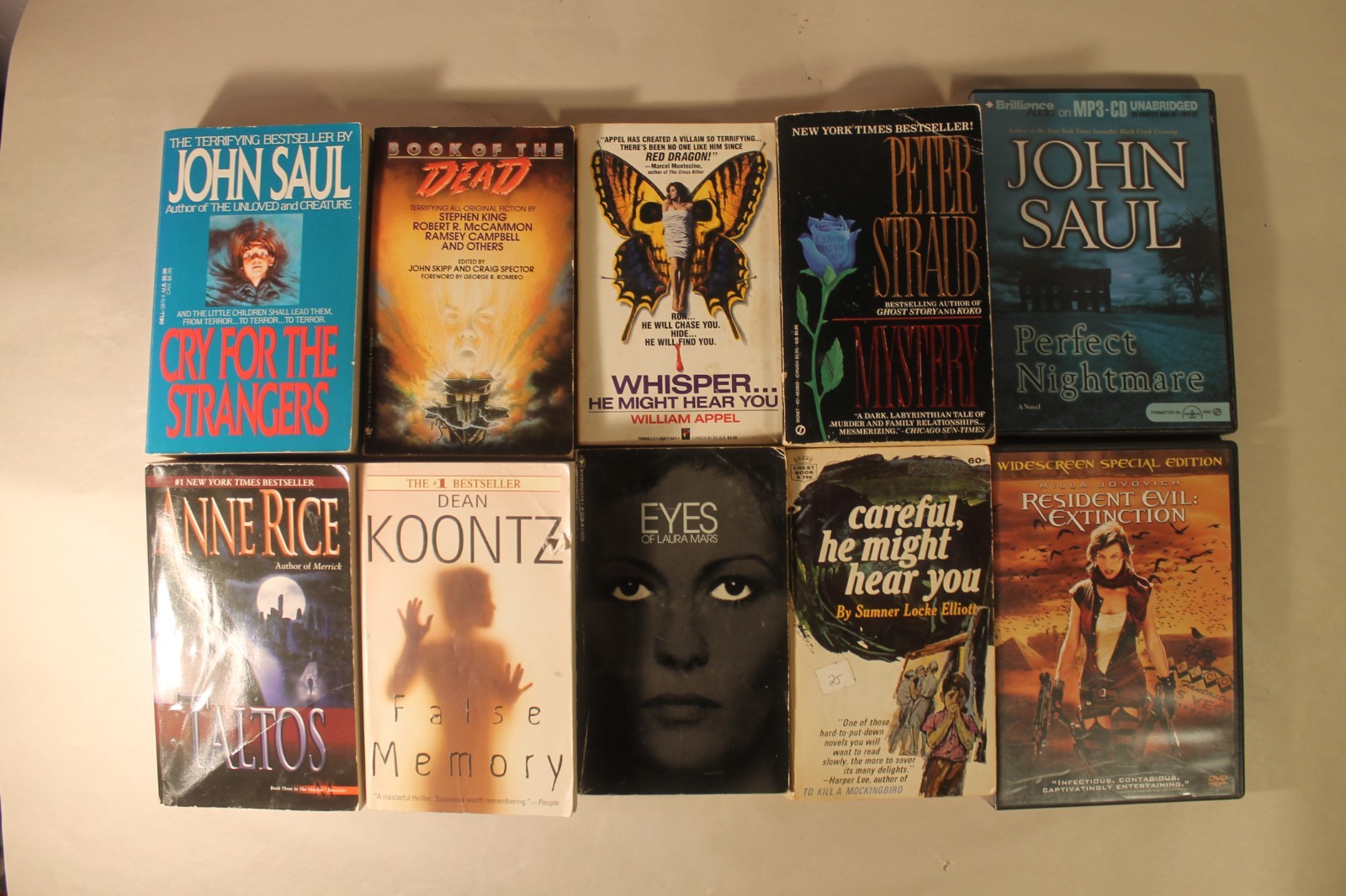 Lot of 10 Horror Novels & DVD\'s - John Saul, Peter Straub, HB Gilmour
