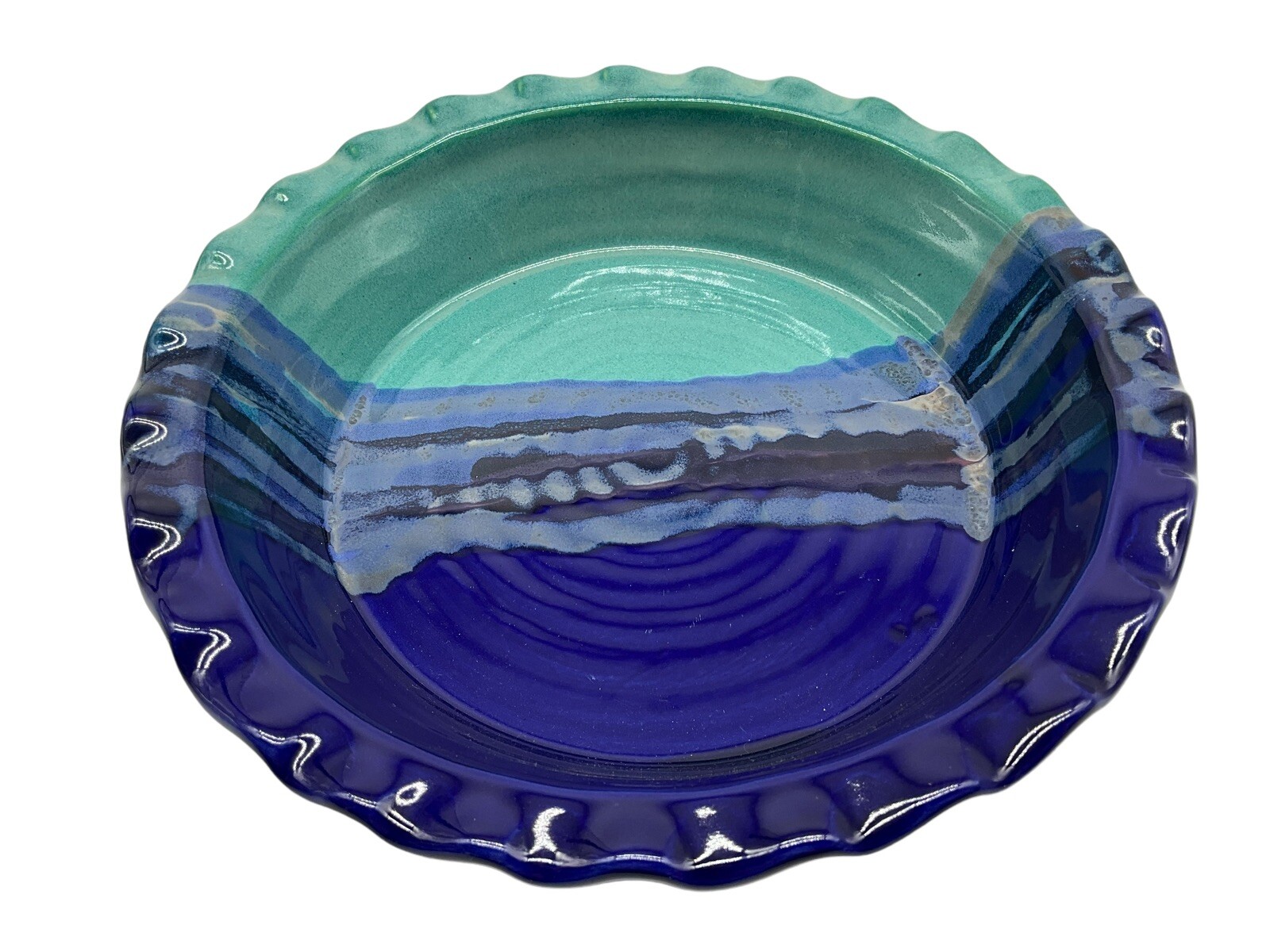 Neher Pie Plate Blue Green Glazed Signed Handmade Stoneware Serveware Collectibl Neher Pie Plate Blue Green Glazed Signed Handmade Stoneware Serveware Collectibl