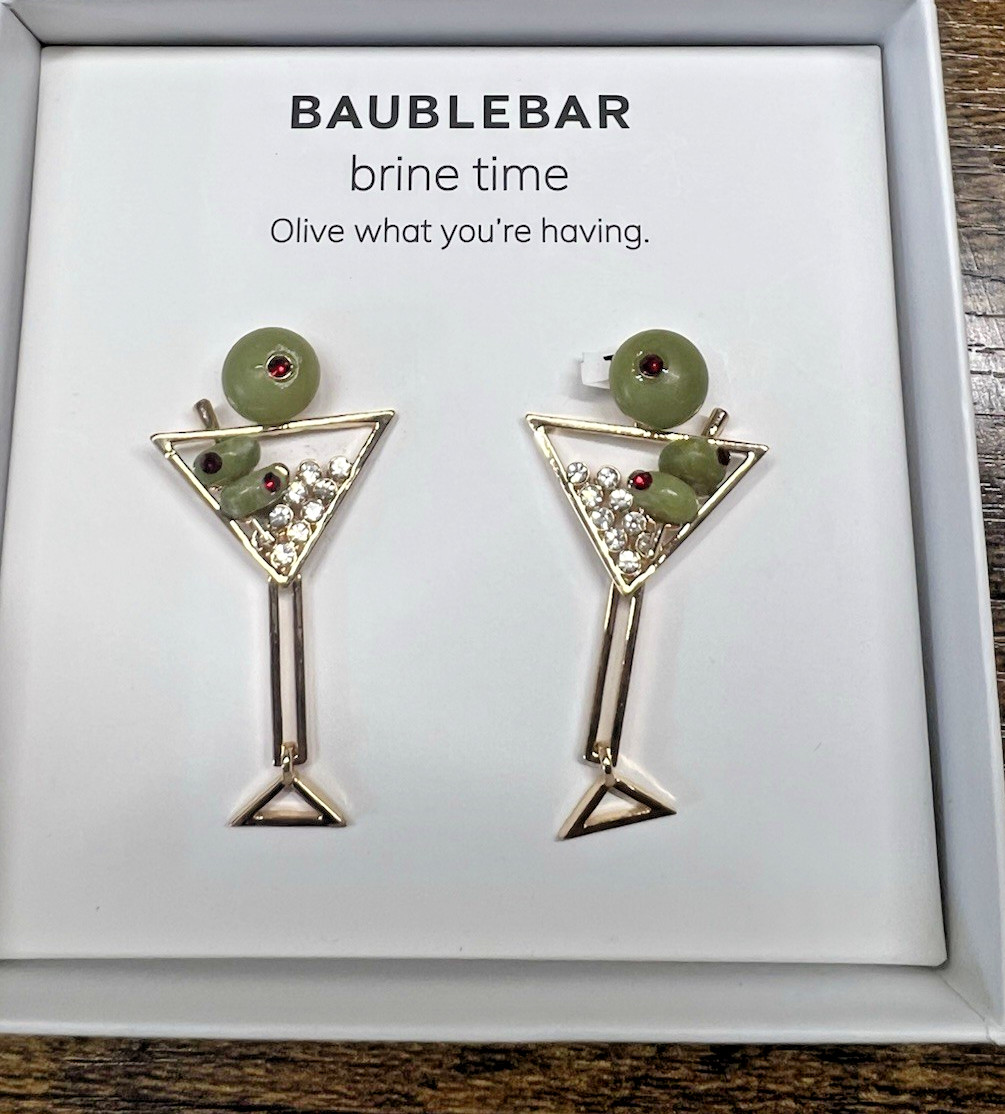 BaubleBar Brine Time Olive Martini Earrings NEW IN BOX 