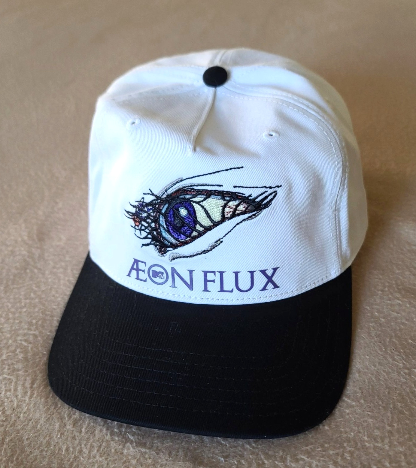 Aeon Flux Hat MTV White White Adjustable Cap Snapback Logo Casual TV Show NWOT