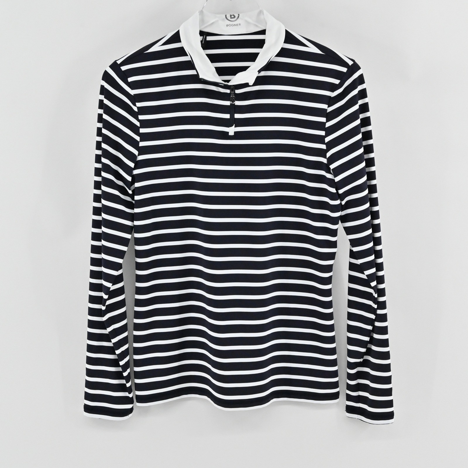 Bogner Striped Quarter Zip Polo Top Womens Size 10 L Navy White Golf Athletic