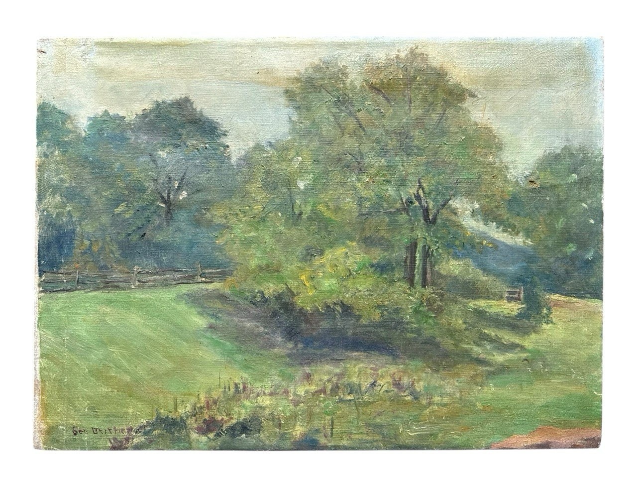 Antique Oil Painting on Canvas – Signed Landscape, 1951