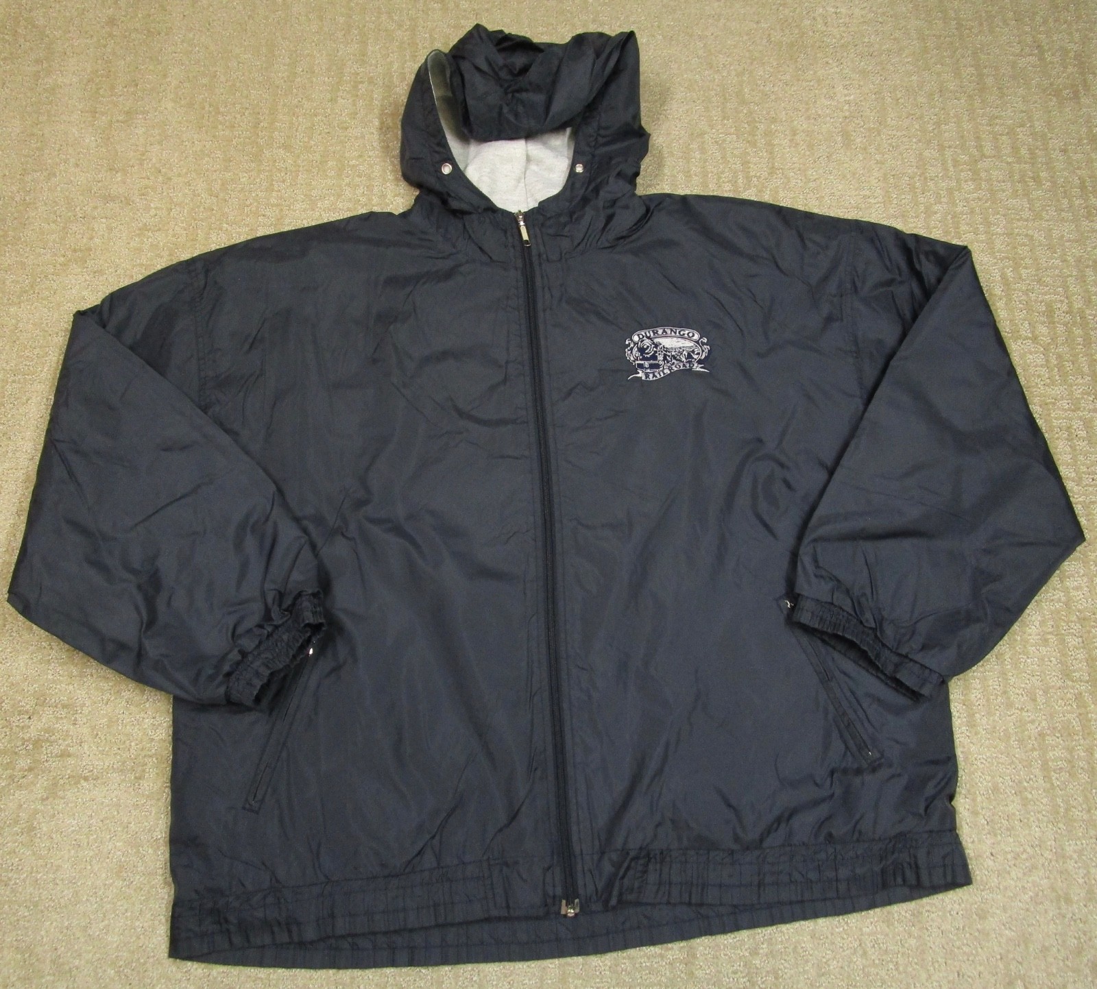 Vintage Durango Railroad Jacket Men XXL Blue Full Zip Hooded Lined USA Made 90s