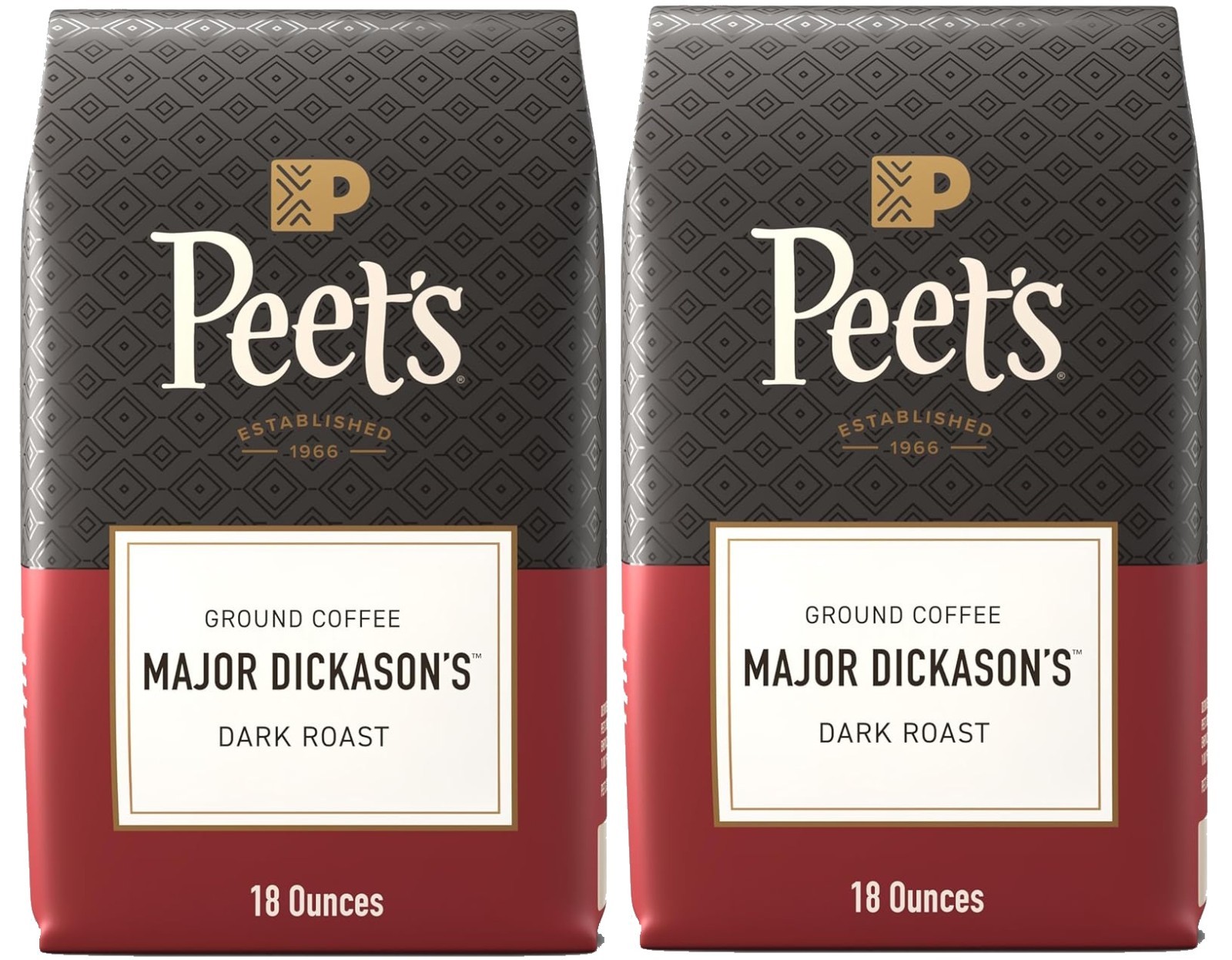 Peet's Coffee Major Dickason Ground Coffee, Dark Roast, 18oz, 2 BAGS, FEB/2027