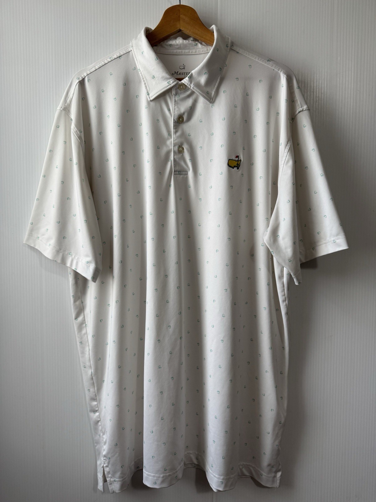 Masters Tech Polo Mens Sz L White Green Augusta Golf Performance Stretch