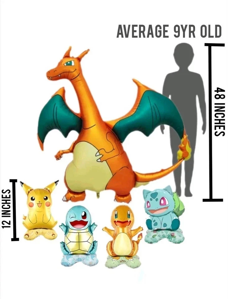 HUGE Pokemon Charizard Birthday Party Balloon 4ft Tall  & 4pc Table Balloons