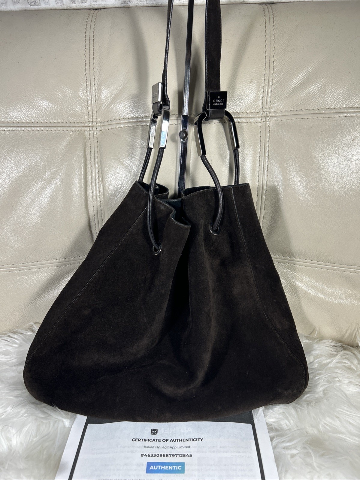 Gucci Bag Suede Y2K Certificate Of Authenoity Brown Black Reversible 