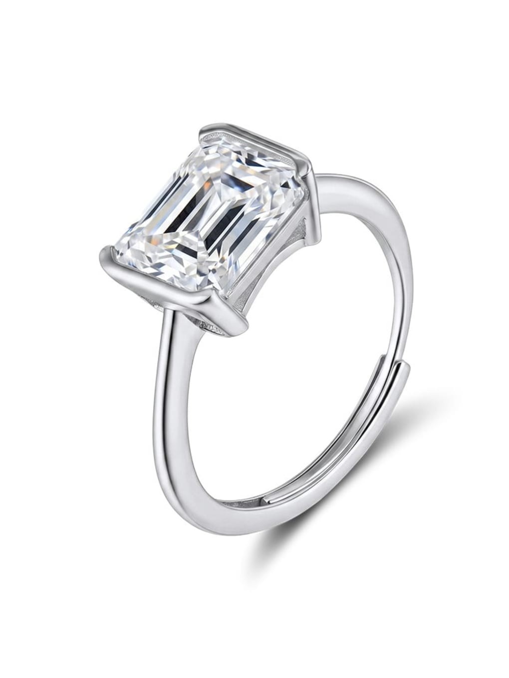 Aurvelle 4ct Emerald Cut Moissanite Ring 925 Sterling Silver Adjustable Women