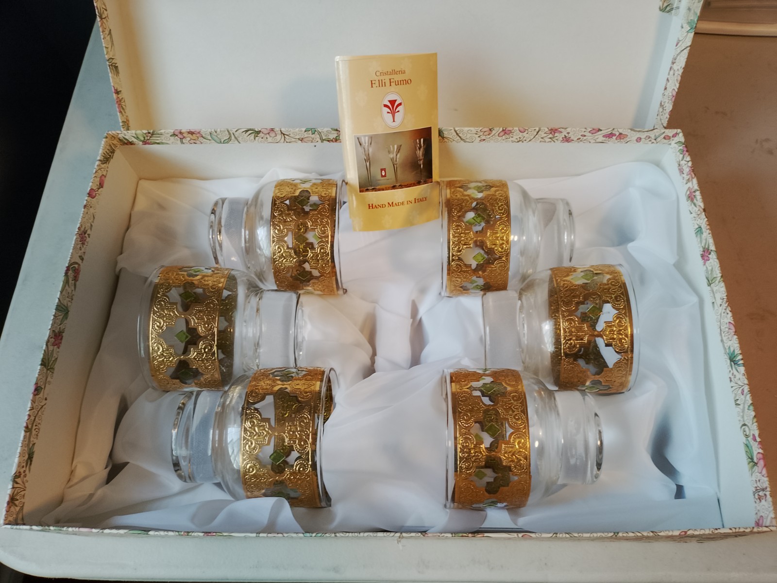 Cristalleria Fratelli Fumo 24K Gold Rim set of 6 Glasses Hand Made In Italy Cristalleria Fratelli Fumo 24K Gold Rim set of 6 Glasses Hand Made In Italy