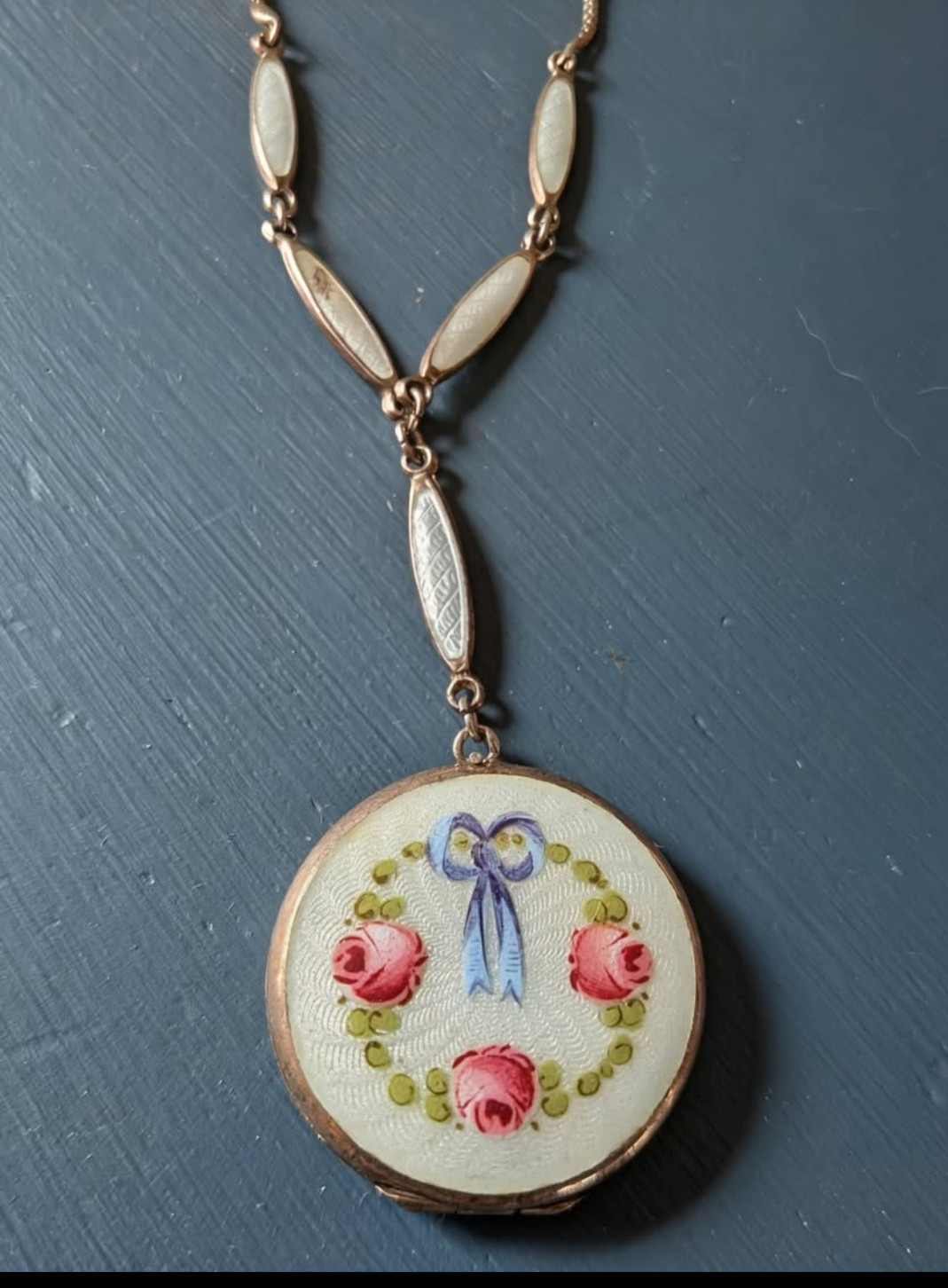 Antique Edwardian Guilloche Enamel & Sterling Floral Locket Antique Edwardian Guilloche Enamel & Sterling Floral Locket