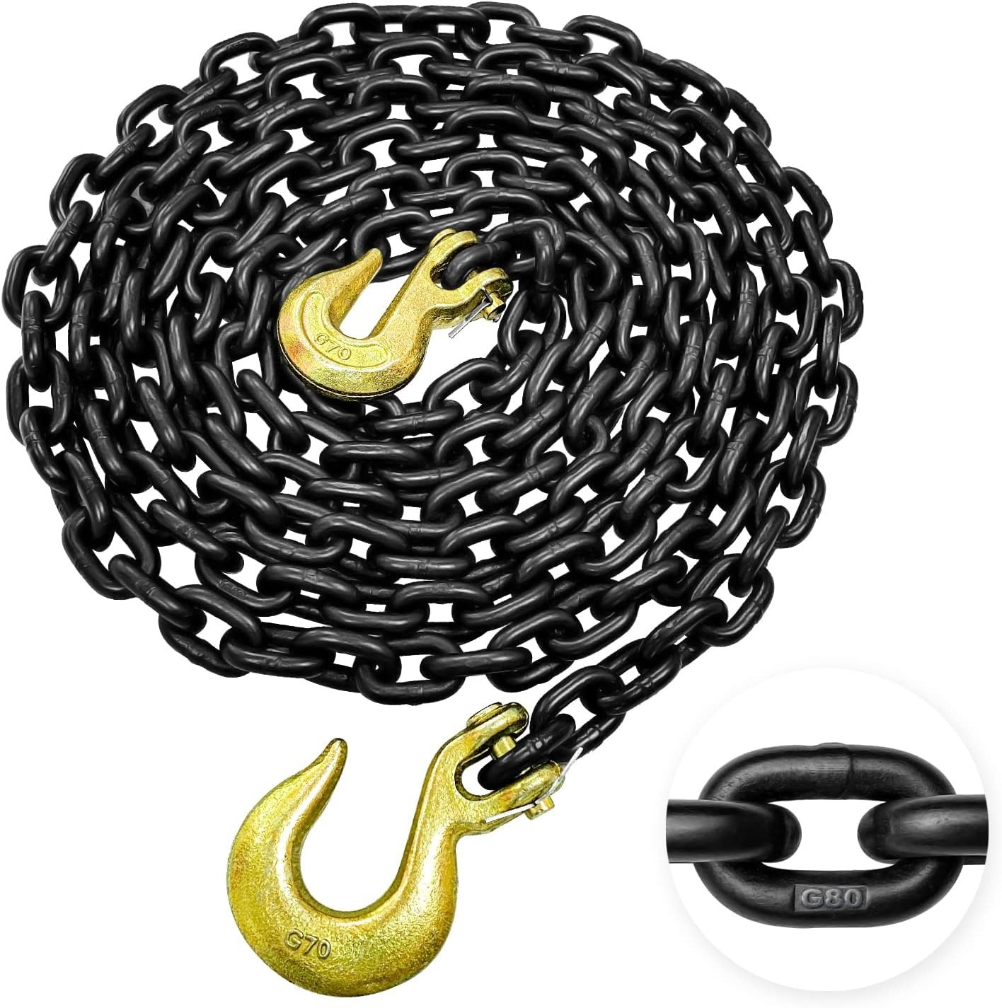 Grade 80 Log Chain 5/16\'\' X 14 Feet with Grab and Slip Hooks | Trailer Safety Ch Grade 80 Log Chain 5/16\'\' X 14 Feet with Grab and Slip Hooks | Trailer Safety Ch
