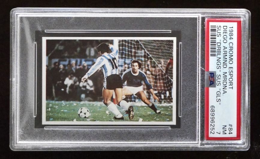 1984 Cromo Esport Diego Maradona Sus Driblings Sus Goles #84 PSA 7