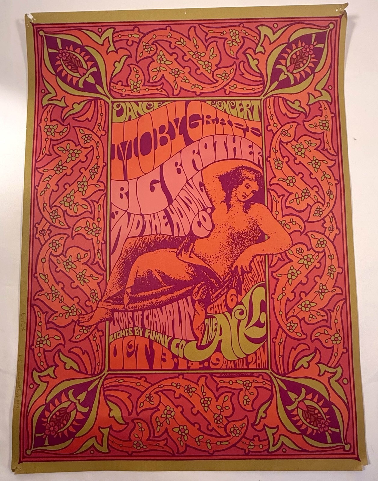 Vintage 1967 Janis Joplin Big Brother Moby Grape Ark Concert Poster Original