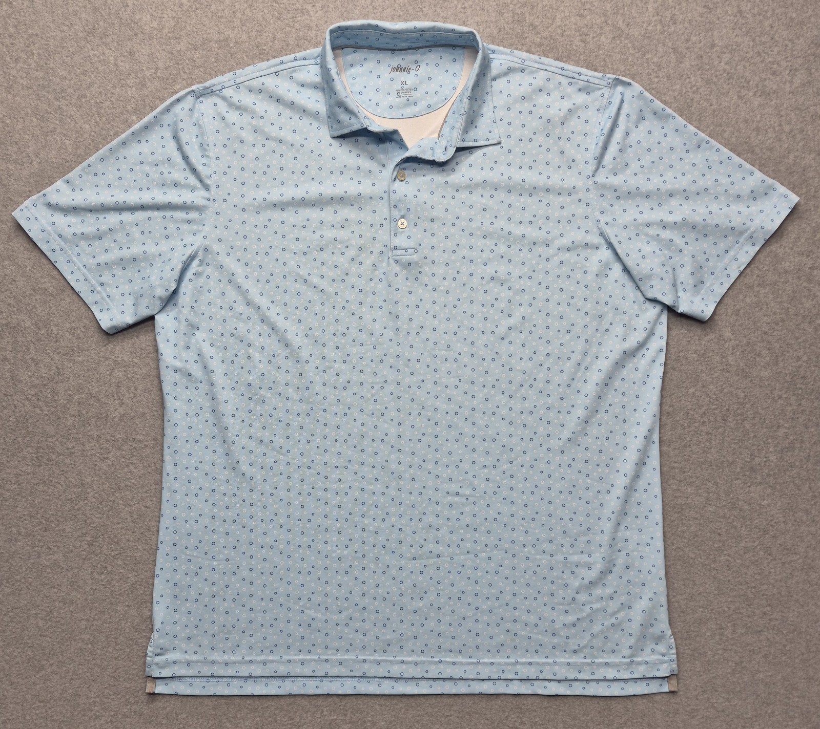 johnnie-O Gage Polo Shirt Men\'s XL Gulf Blue All Over Print Stretch Golf johnnie-O Gage Polo Shirt Men\'s XL Gulf Blue All Over Print Stretch Golf