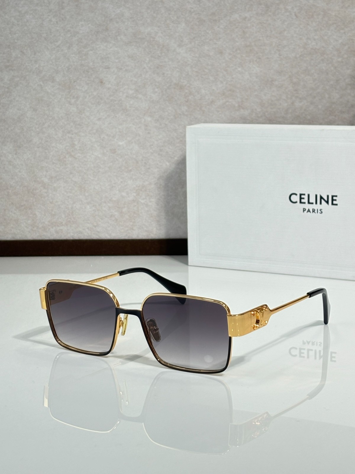 Celine CL1576LU Sunglasses Gold Metal Square Frame Gray Gradient Lens 57-17-145