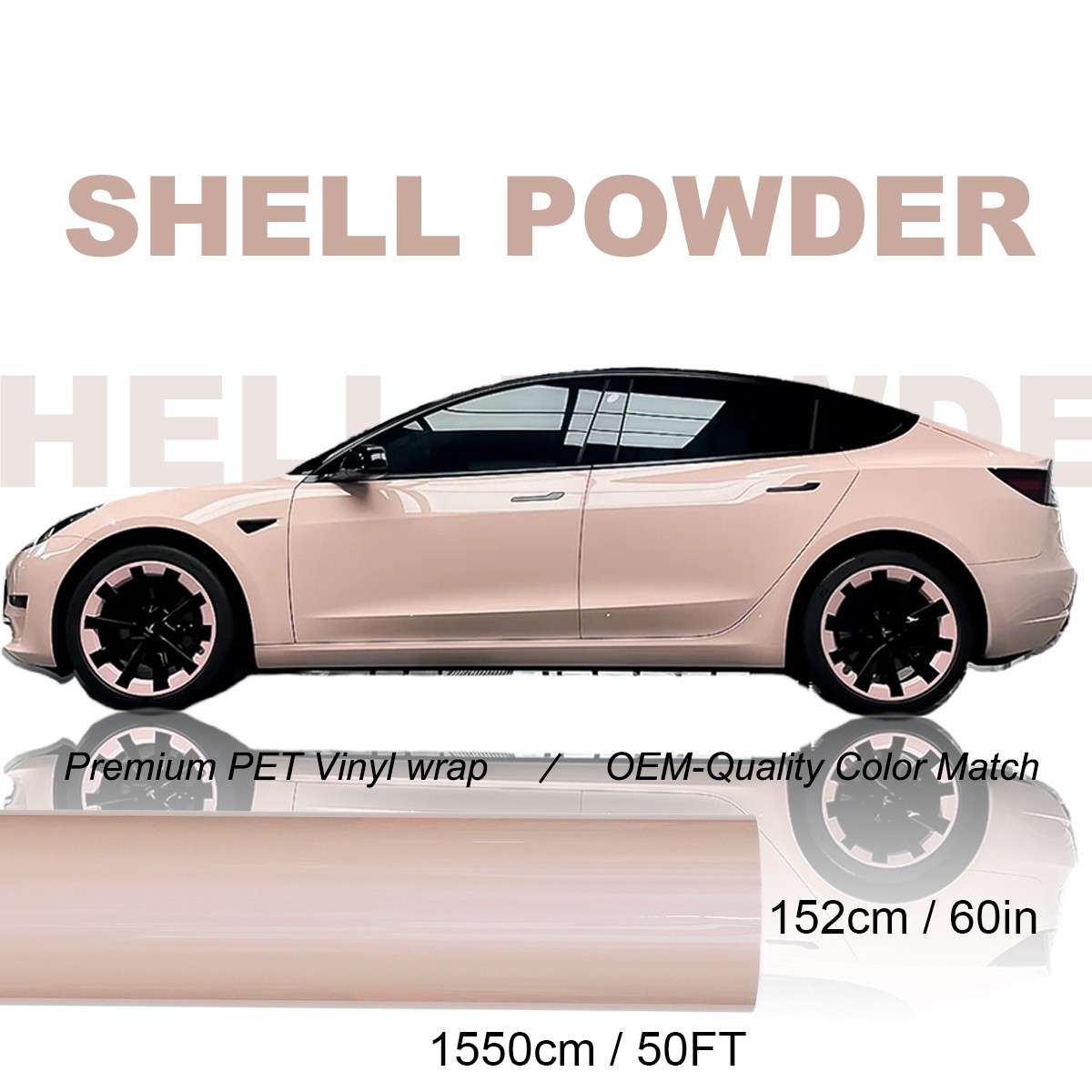 5FTx50FT PET Crystal Shell Pink Vinyl Wrap Self-Adhesive Air Release US Stock