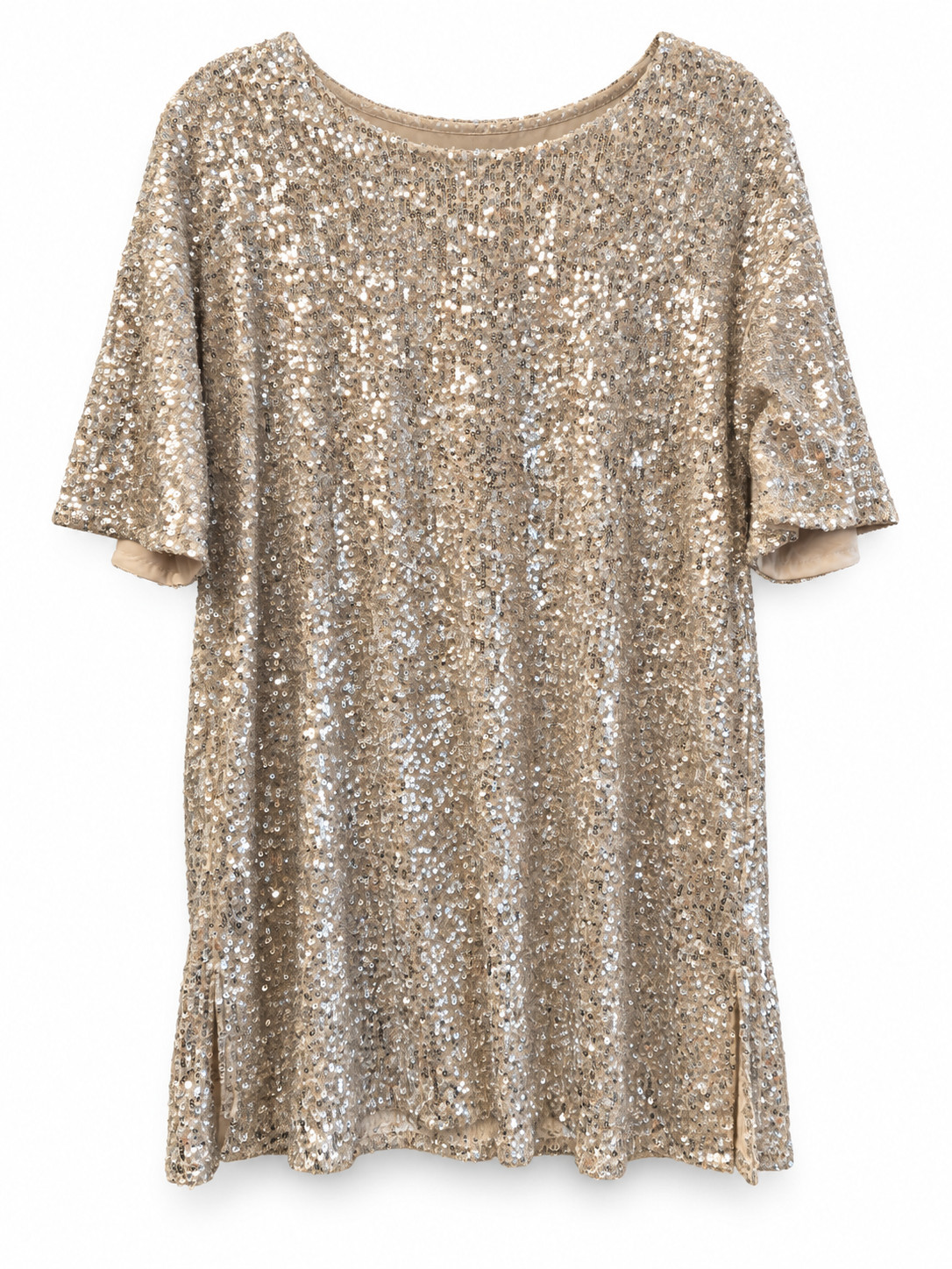 NWT Spense Women\'s Large Champagne Sequin Elbow Sleeve Tunic Top