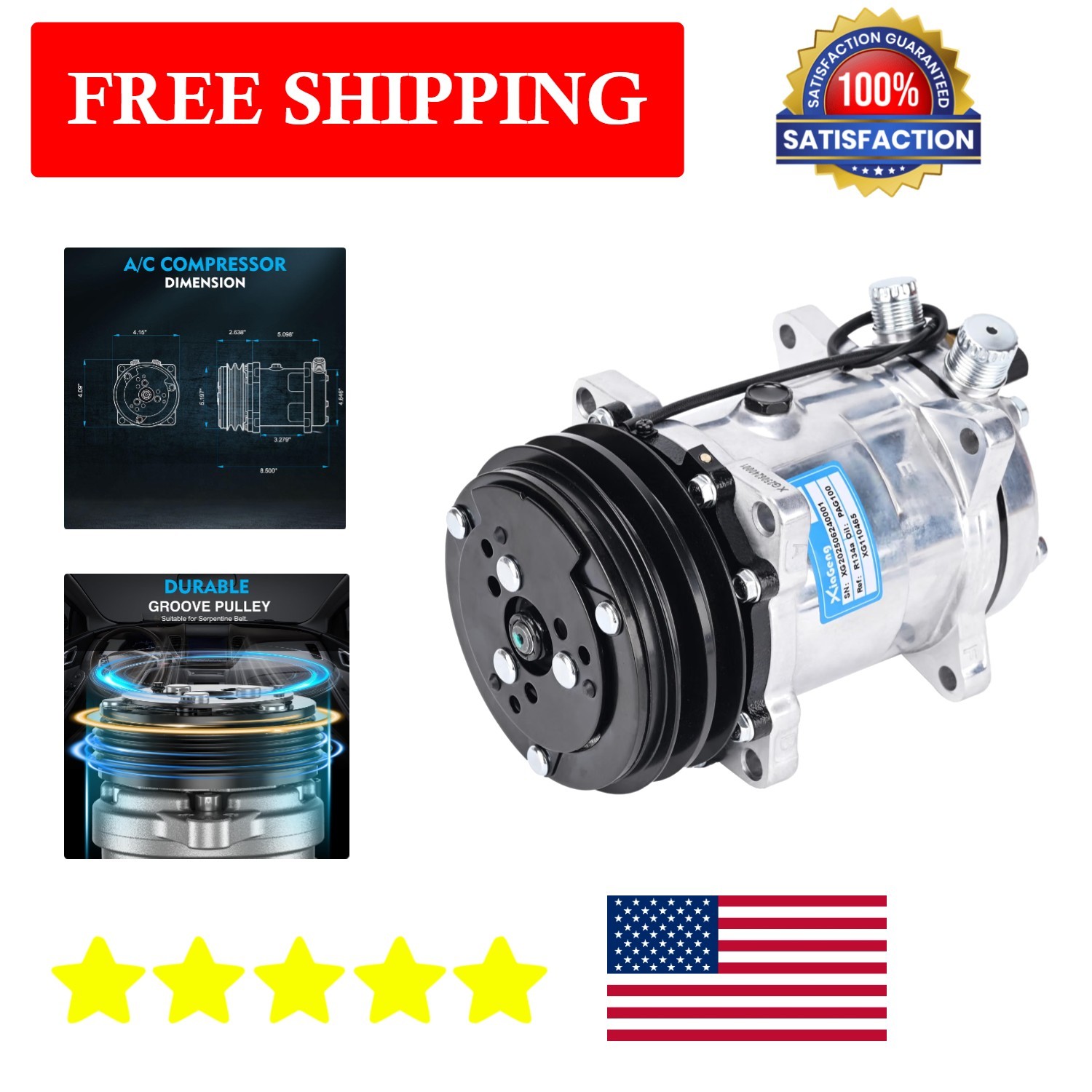 Lightweight Cast Aluminum AC Compressor with Clutch - Fast Cooling Guaranteed