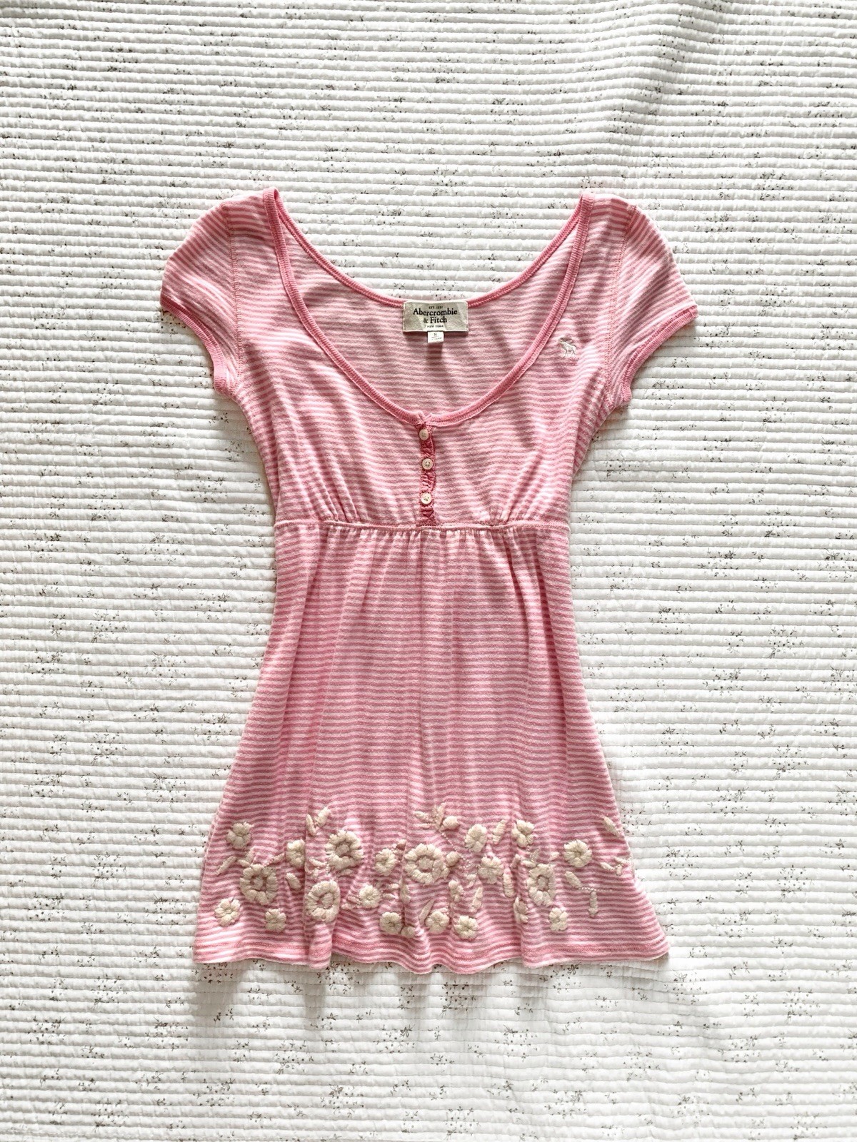 Vintage Abercrombie Pink Stripe Floral Women\'s Babydoll Top Y2K 90\'s Vintage Abercrombie Pink Stripe Floral Women\'s Babydoll Top Y2K 90\'s