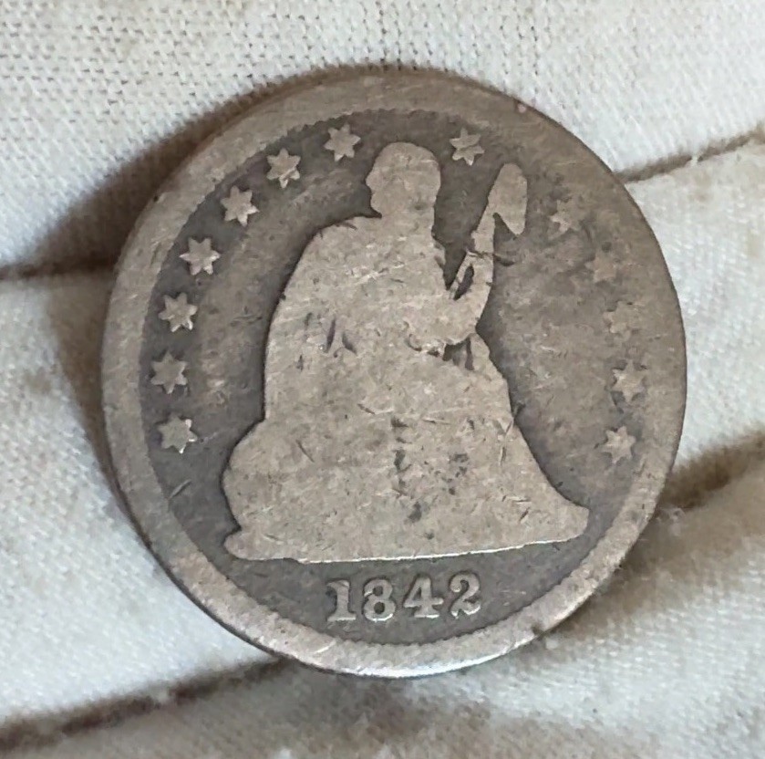 1842 ~ Seated Liberty 25c ~ Rare KEY Date ~ Antique Toned ~ Nice Coin ~ LOW Mint