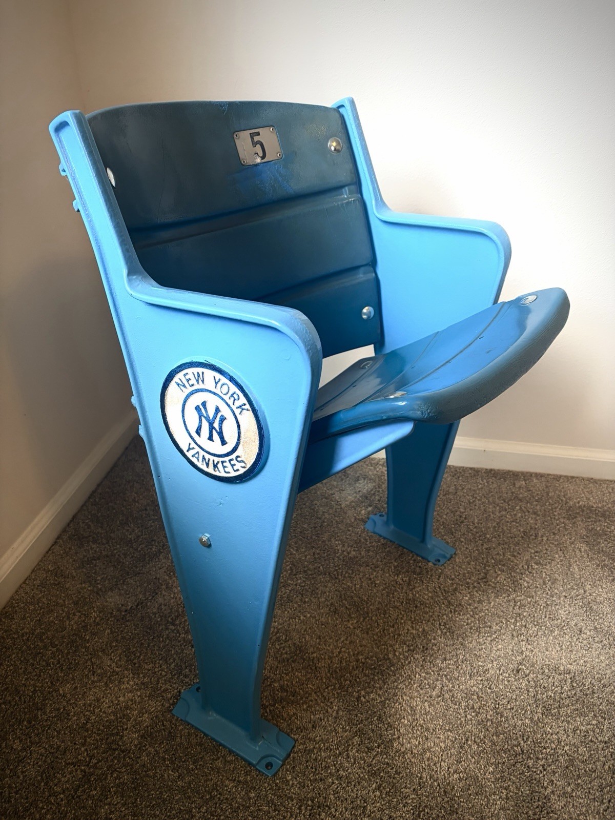 NY Yankee Stadium Full End Seat w/ logo. Old Stadium Joe DiMaggio #5 COA Steiner NY Yankee Stadium Full End Seat w/ logo. Old Stadium Joe DiMaggio #5 COA Steiner