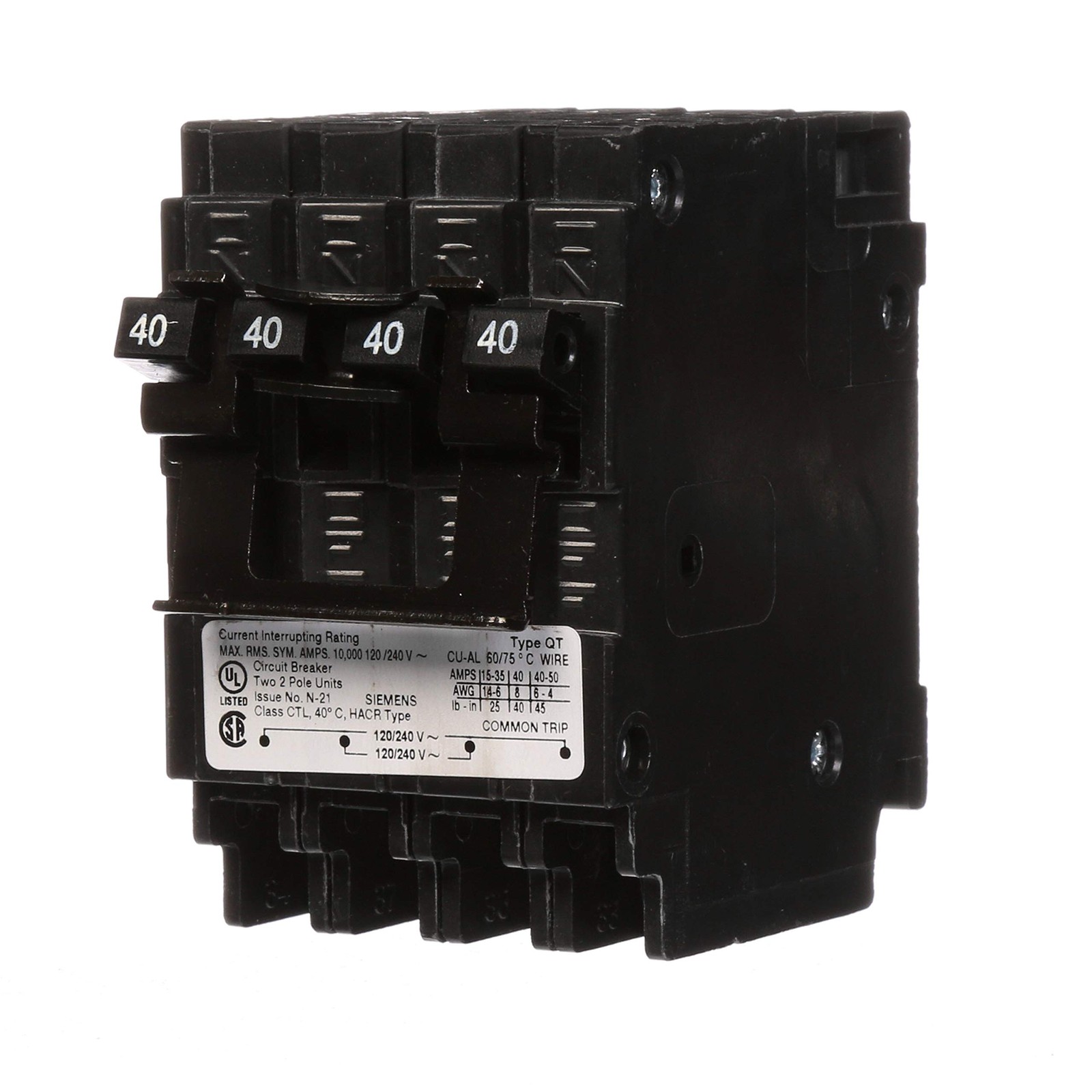 Siemens Q24040CT2 Miniature Circuit Breakers (MCBs) 2P 40A 240V