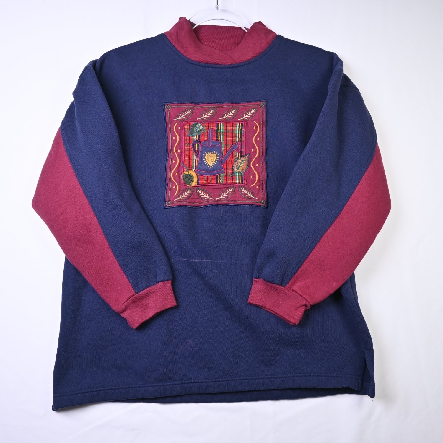 Vintage 90s Bold Spirit Mock Neck Sweatshirt Womens S Blue Grandmacore Distress