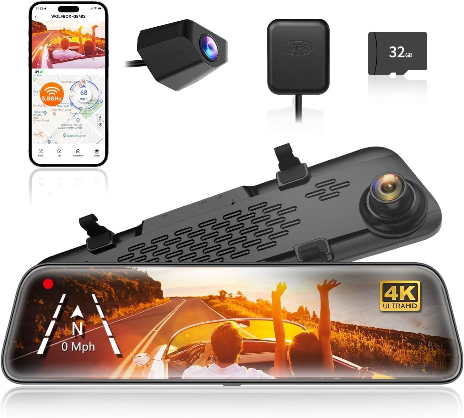 WOLFBOX G840S V02 Mirror Dash Cam IMX678 5.8GHz WiFi GPS,W/4A Acc Hardwire Kit WOLFBOX G840S V02 Mirror Dash Cam IMX678 5.8GHz WiFi GPS,W/4A Acc Hardwire Kit