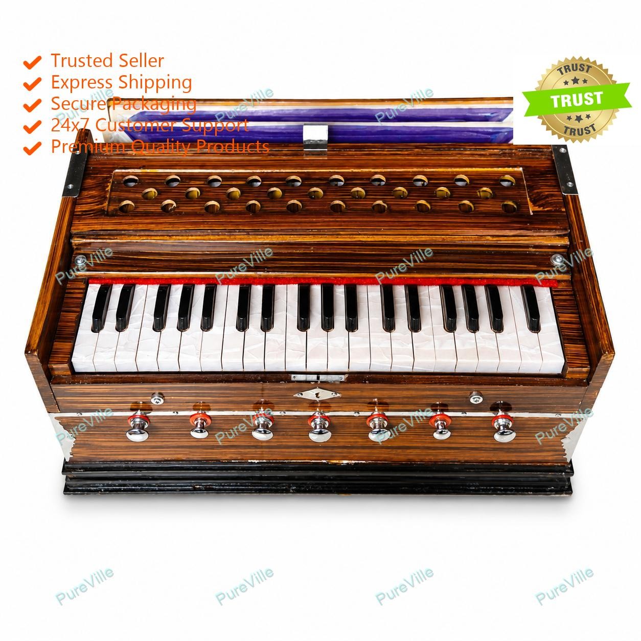 Best Harmonium 7 Stopper Double Bellow 39 Key Two Reed Harmonium With Bag