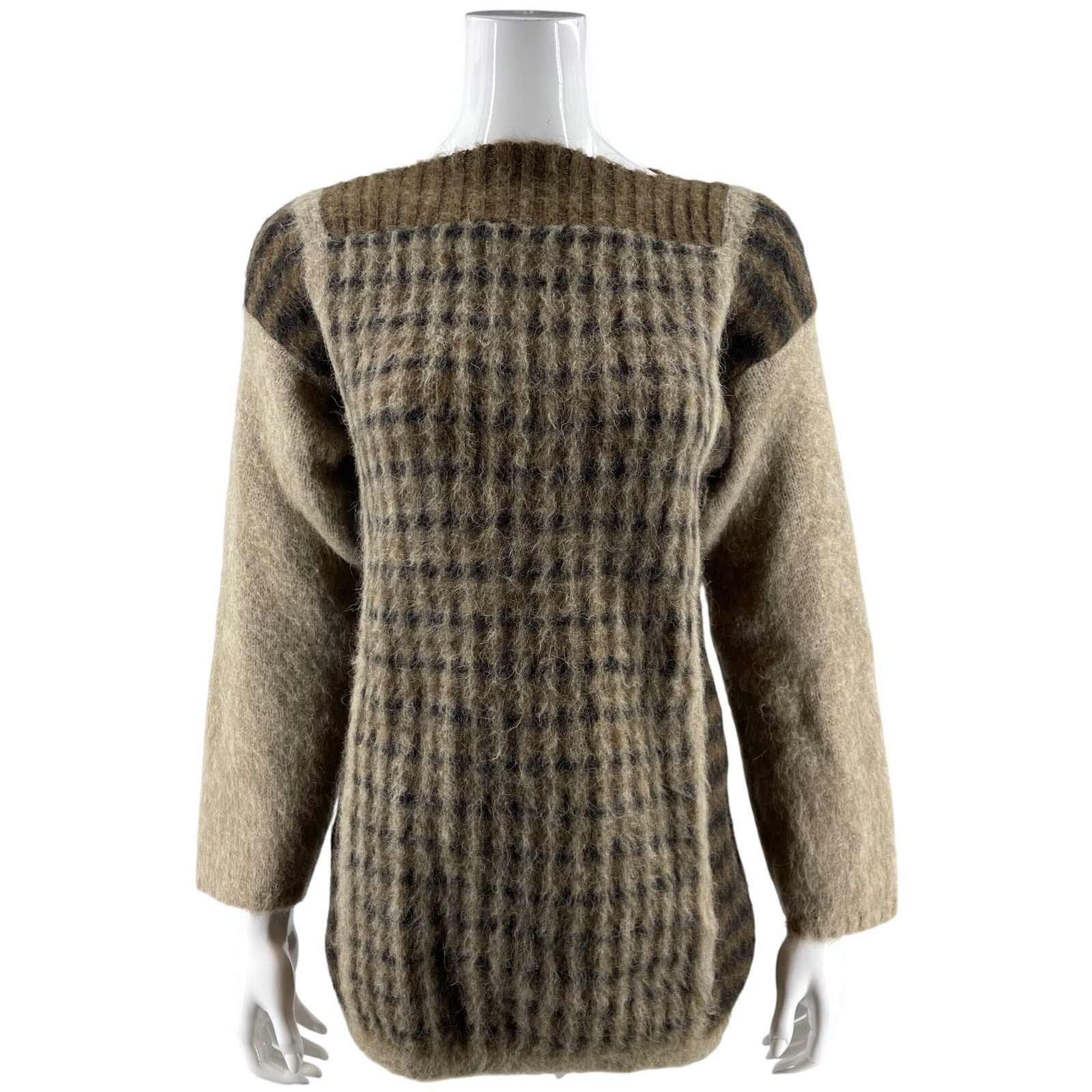 VTG Ice Lamb Kinetic Womens Tunic Sweater Size Medium Brown Mock Neck Wool