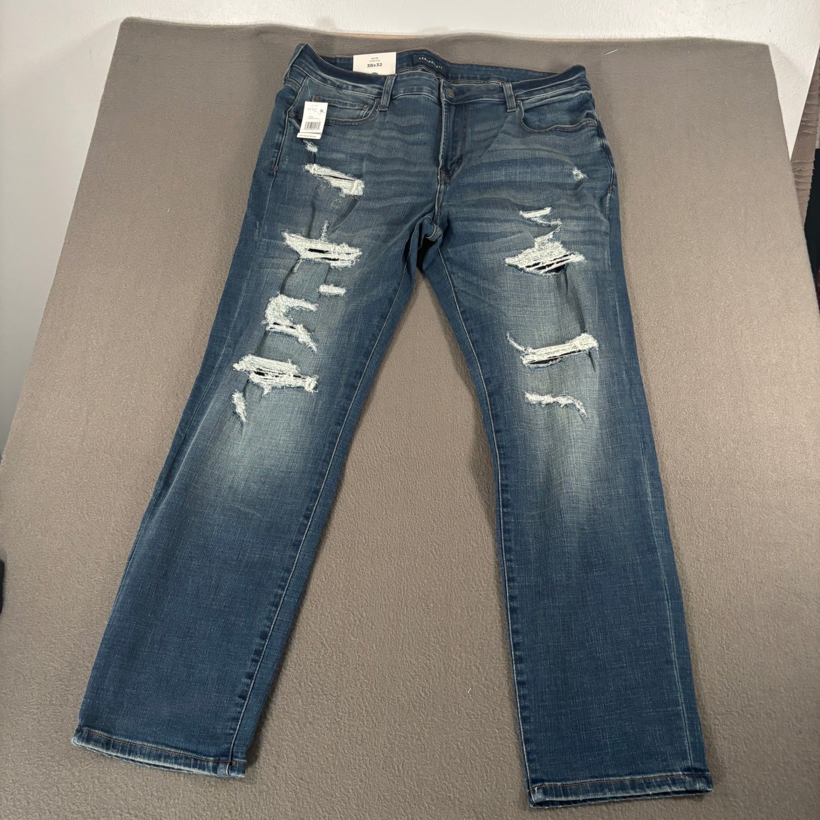 Aeropostale Slim Stretch Jeans Mens Size 38x32 Blue Distressed 231781