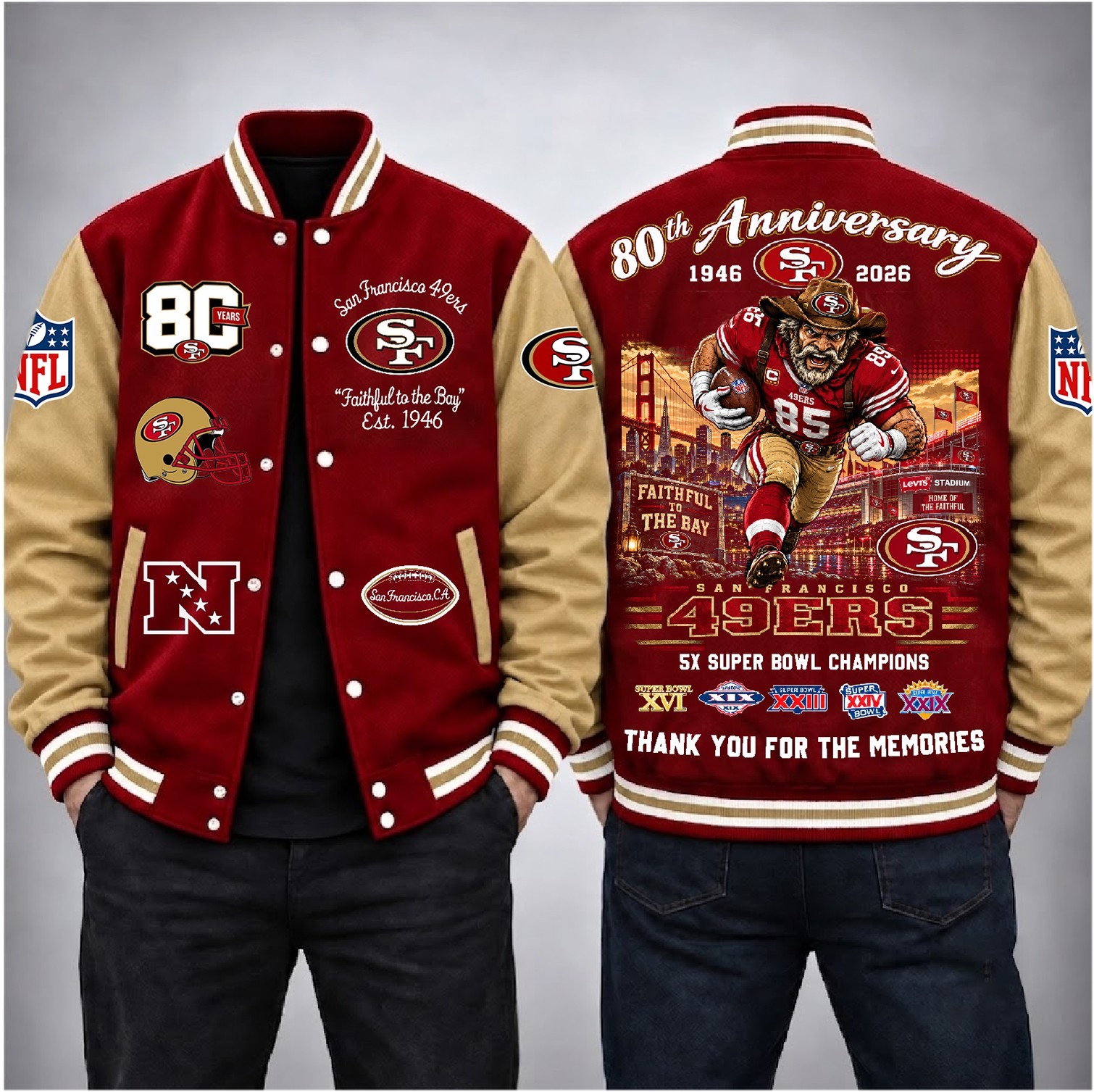 San Francisco 49ers Football 80th Anniversary Baseball Jacket San Francisco 49ers Football 80th Anniversary Baseball Jacket