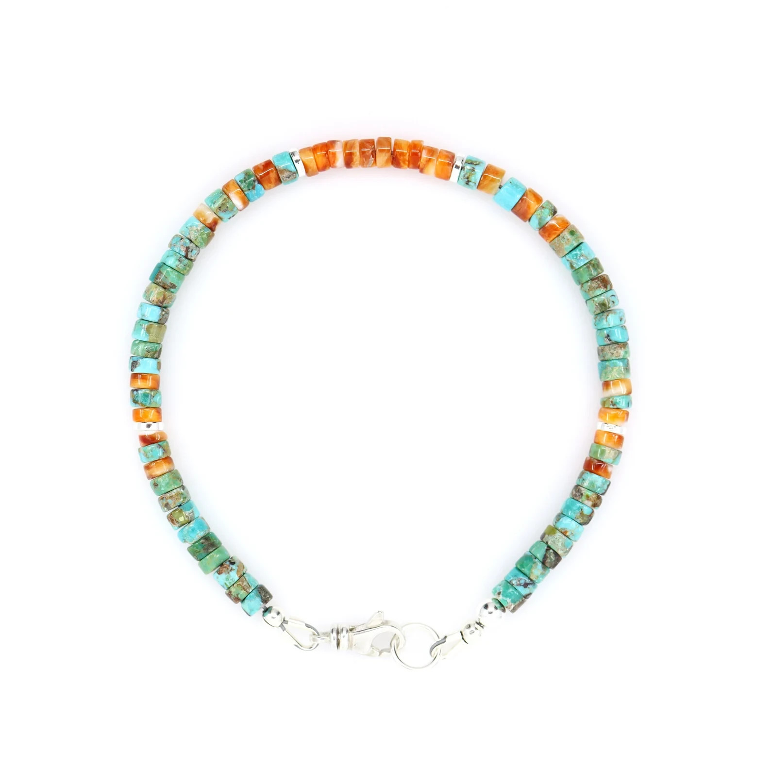 Blue Arizona Turquoise & Orange Spiny Oyster Heishi Bracelet, 4mm Gemstone