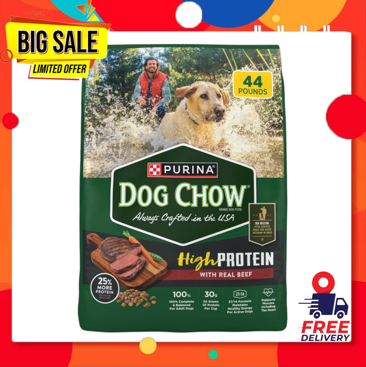 Purina Dog Chow High Protein Dog Food Dry Recipe with Real Beef, 44 lb Bag Purina Dog Chow High Protein Dog Food Dry Recipe with Real Beef, 44 lb Bag