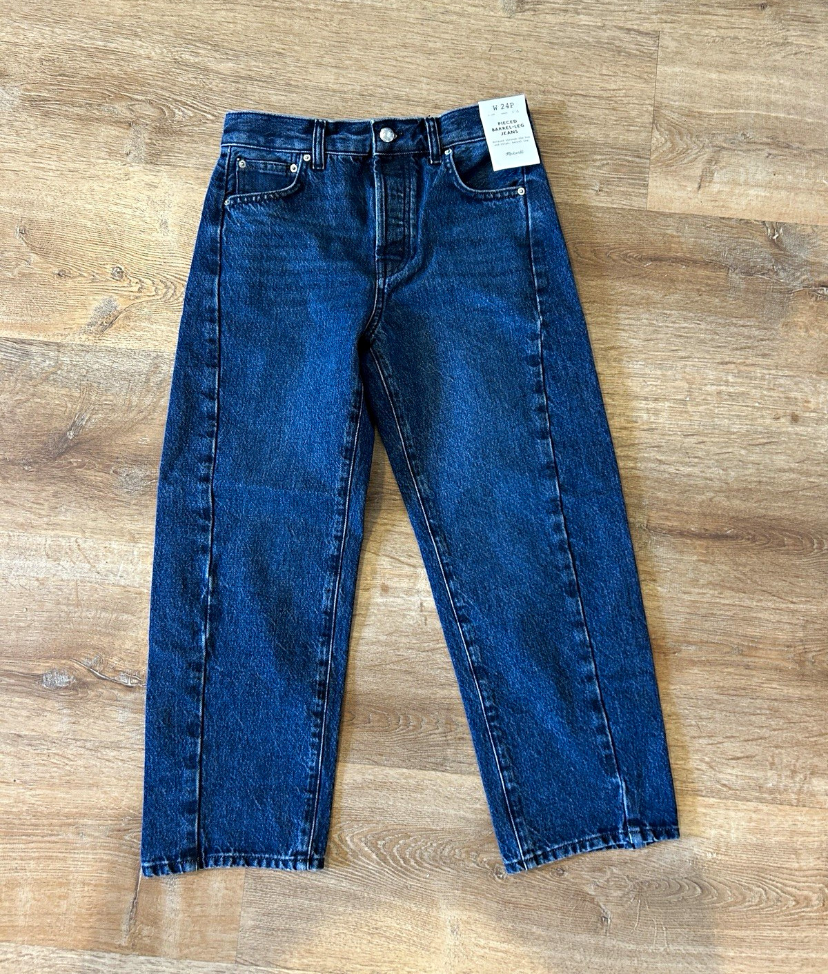 Madewell Women’s Petite 24P Dark Wash Blue Denim High-Rise Barrel-Leg Jeans Madewell Women’s Petite 24P Dark Wash Blue Denim High-Rise Barrel-Leg Jeans