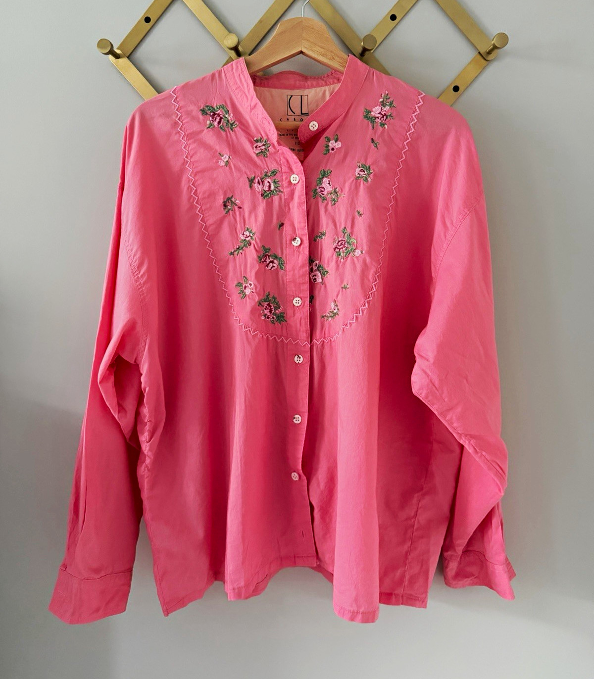 VTG Carole Little Sport Embroidered Woven Blouse Size 14