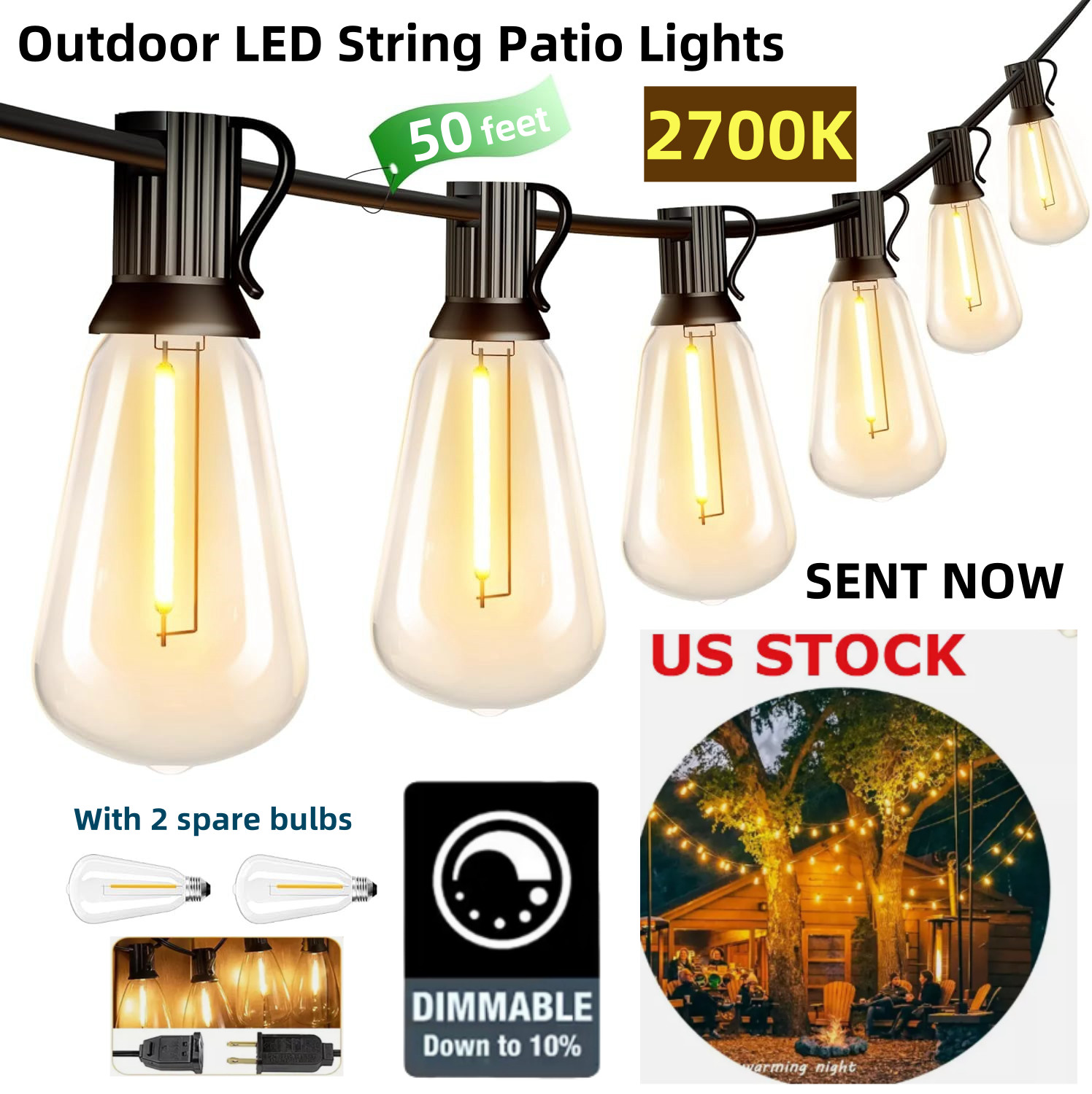 50FT - 800FT LED Outdoor String Lights Wether Resistant ST38 LED Patio Lights
