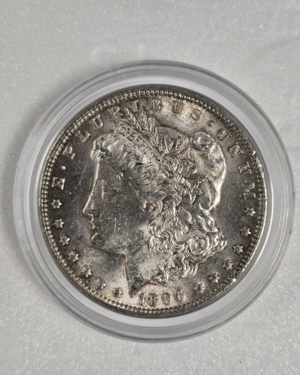 11096AUE MORGAN SILVER DOLLAR $1 YEAR 1896 PHILADELPHIA CAP AU DETAIL COIN 90%AG