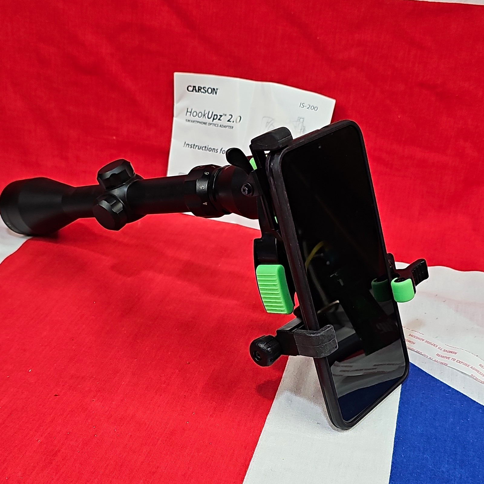 Carson HookUpz 2.0 Smartphone Optics Adapter IS-200 Clamp Mount w/ Case Carson HookUpz 2.0 Smartphone Optics Adapter IS-200 Clamp Mount w/ Case