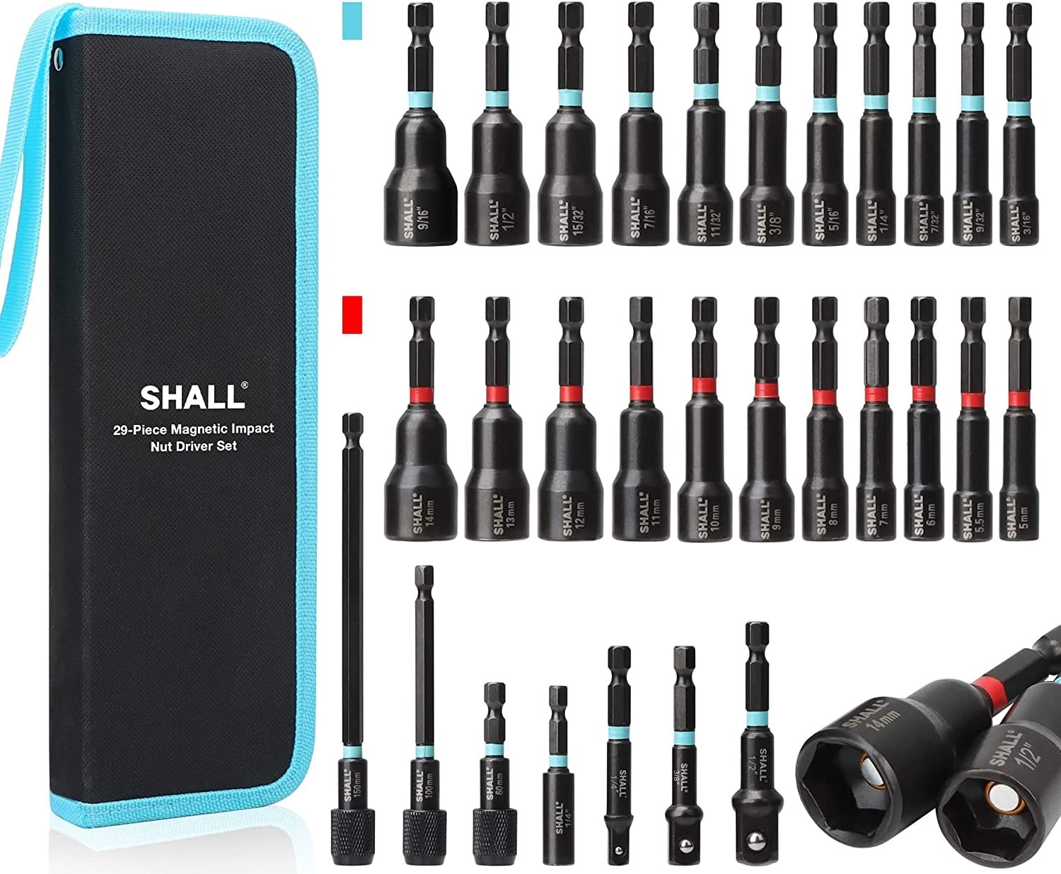 SHALL 29PC Impact Magnetic Nut Drivers Set SAE & Metric Extra Long 1/4\ SHALL 29PC Impact Magnetic Nut Drivers Set SAE & Metric Extra Long 1/4\