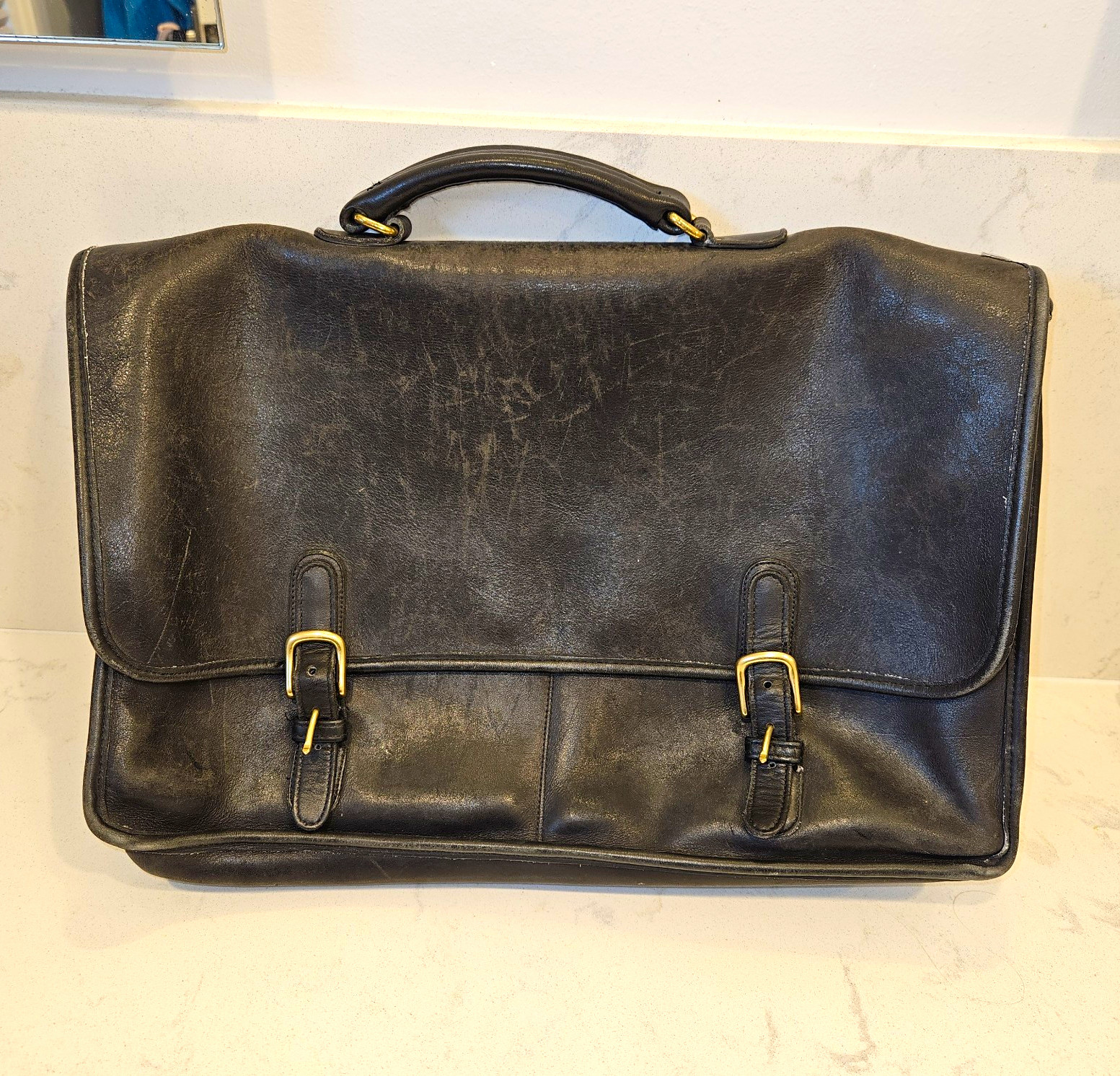 Vintage Coach Black Wall Street Briefcase/Brass Buckle Closures 5240 Vintage Coach Black Wall Street Briefcase/Brass Buckle Closures 5240