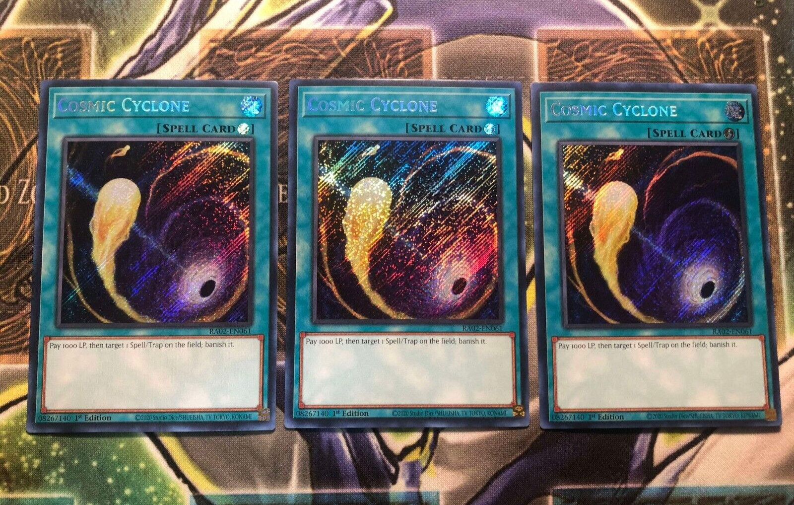 *** 3X COSMIC CYCLONE 3X *** PLAYSET SECRET RARE RA02-EN061 (NM) YUGIOH