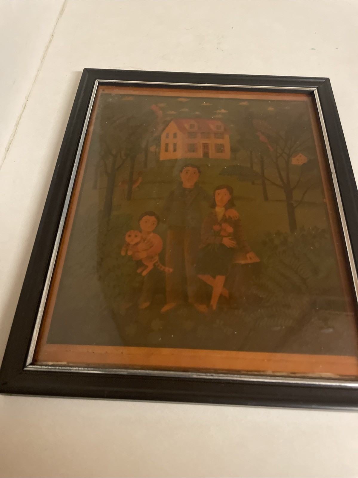 Early Primitive 1900s Homestead Print Frame Folk Art- Family Home - Print  Frame
