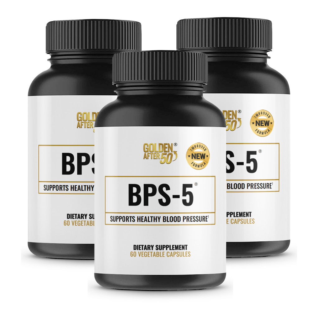 Golden After 50\'s BPS-5 formula supports healthy blood pressure. 3 Month Supply.