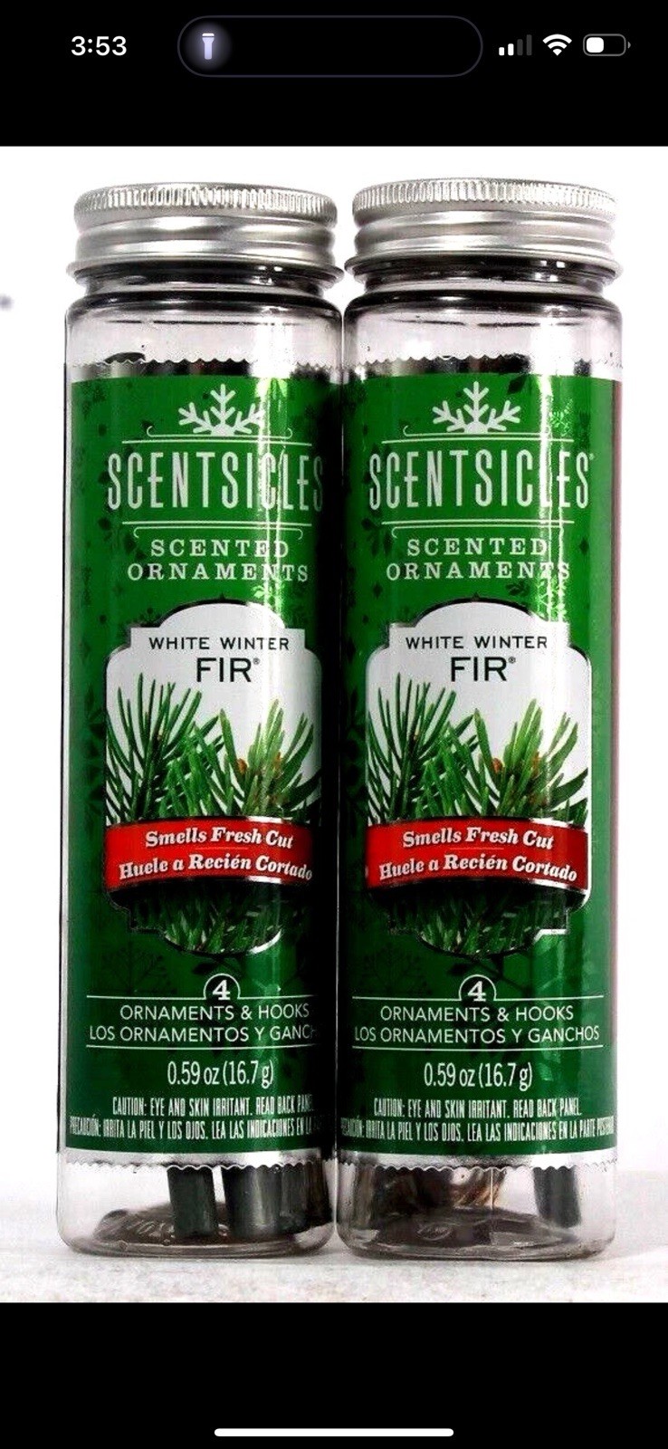 2 Bottles Scentsicles White Winter Fir 4 Ct Scented Ornaments Smells Fresh Cut 2 Bottles Scentsicles White Winter Fir 4 Ct Scented Ornaments Smells Fresh Cut