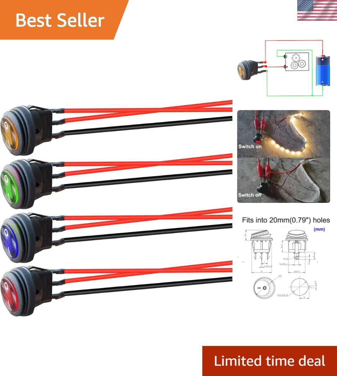 Durable Waterproof 12V-24V LED Rocker Switch Set for Cars & Motorcycles