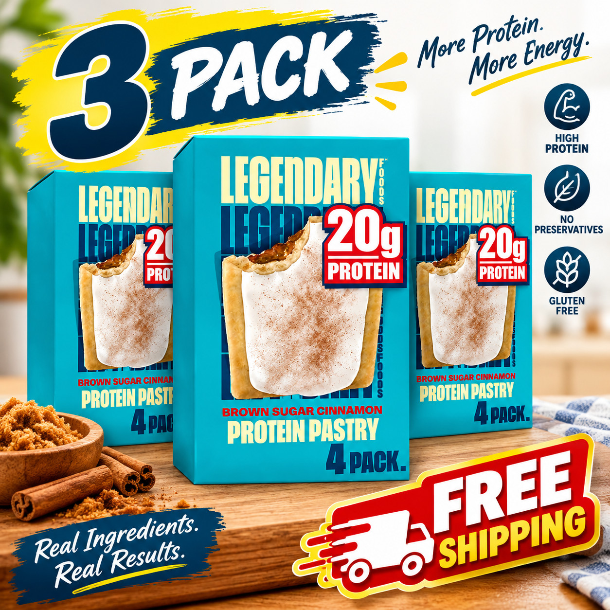 Legendary Foods Protein Pastry - Brown Sugar Cinnamon 12 Pack (3 box)
