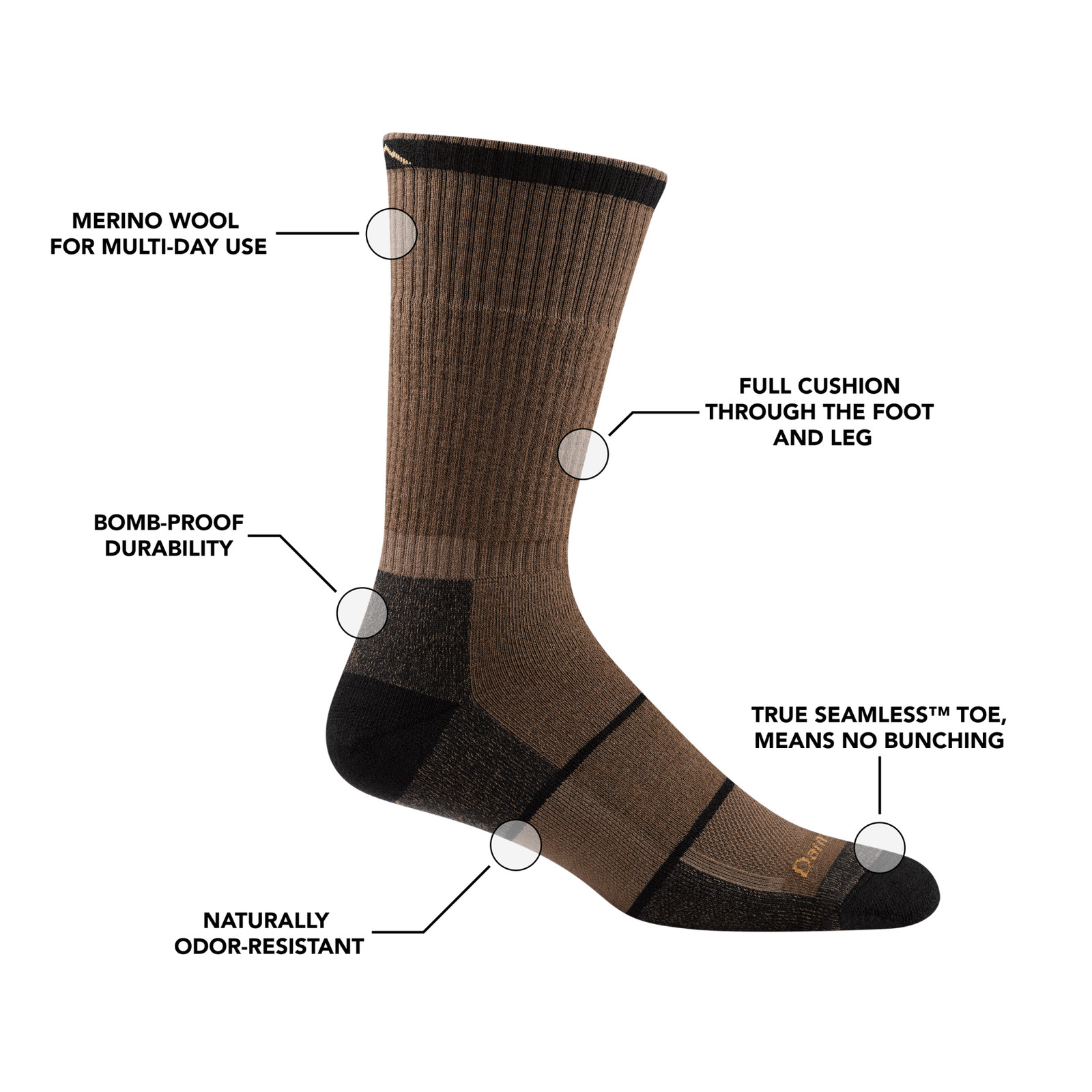 DARN TOUGH 2009 MEN'S Timber Work William Jarvis Boot Sock Full Cushion M L XL