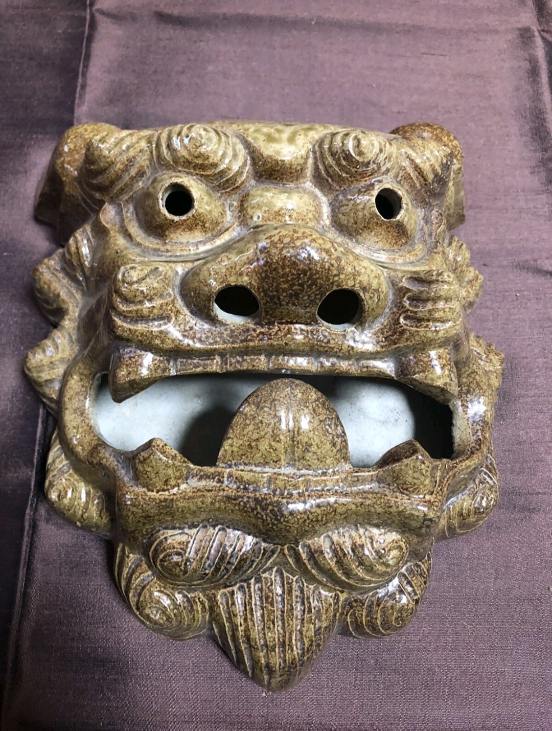 Large Shisa Lion Ceramic Wall Hanging From Okinawa Japan 